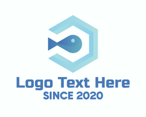 Marine Biology - Blue Fish Aqua Hexagon logo design