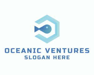 Fish Aqua Hexagon logo design