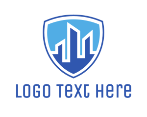 Blue Building - Office Building Security Shield logo design