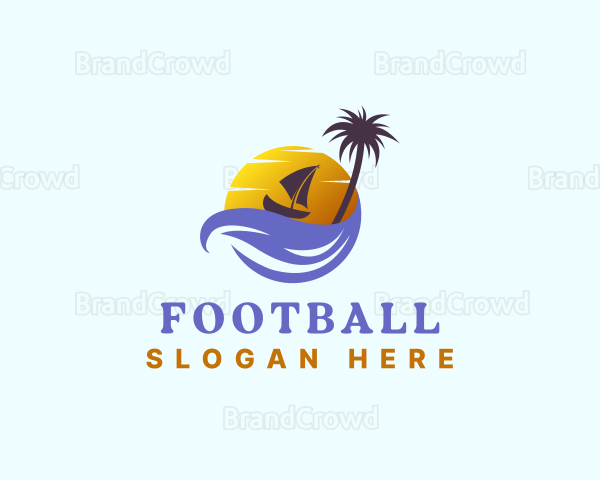 Tropical Island Boat Sailing Logo