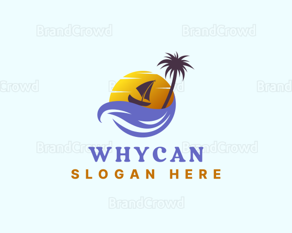 Tropical Island Boat Sailing Logo