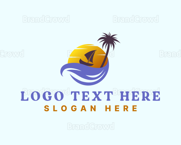 Tropical Island Boat Sailing Logo