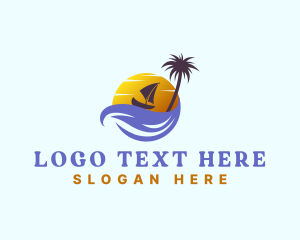 Island - Tropical Island Boat Sailing logo design