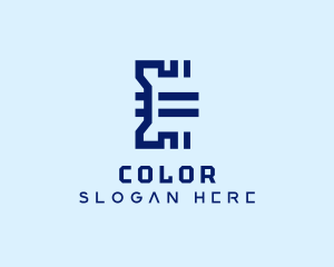 Blue Digital Letter E Logo