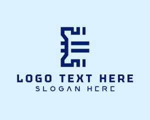 Technology - Blue Digital Letter E logo design