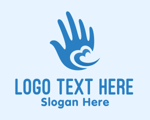 Deaf Community - Blue Heart Hand logo design