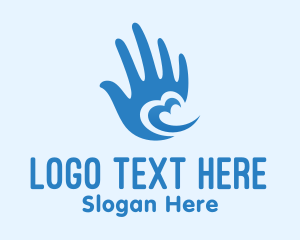 Caring - Blue Heart Hand logo design