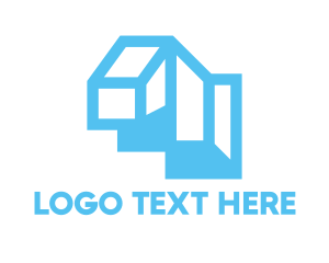 Town - Cyan Blue Geometric Structure logo design