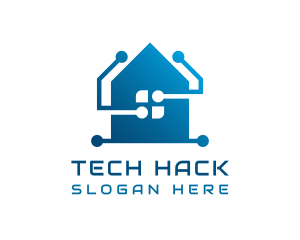 Blue Circuit Tech House logo design