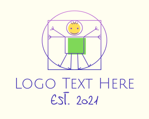 Preschooler - Vitruvian Man Stick Figure logo design