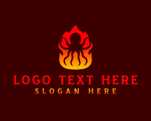 Squid - Octopus Flame BBQ logo design