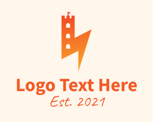 Defense Tower - Orange Lightning Tower logo design