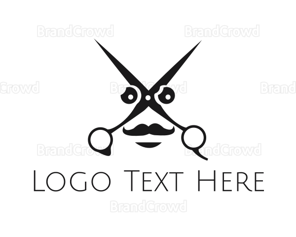 Scissors Mustache Face Logo