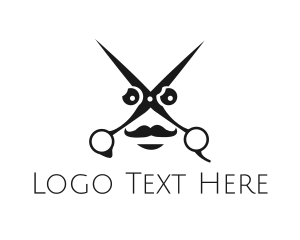Man - Scissors Mustache Face logo design