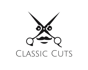 Scissors Mustache Face logo design