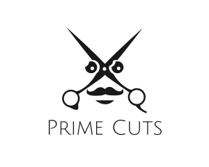 Scissors Mustache Face logo design