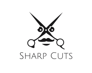 Cut - Scissors Mustache Face logo design