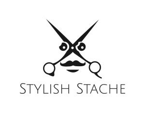 Scissors Mustache Face logo design