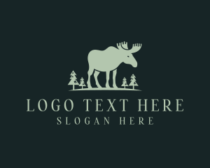 Pine Tree - Wild Moose Elk Wildlife logo design