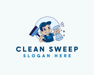 Custodian - Janitor Cleaning Sanitation logo design