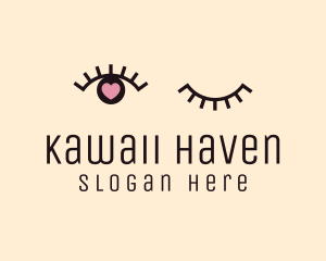 Kawaii - Heart Eye Wink Lashes logo design