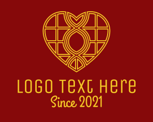 Valentine - Golden Heart Line Art logo design
