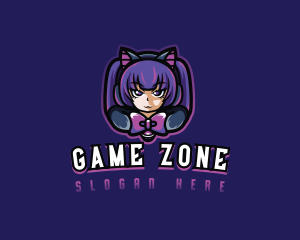 Cat Cosplay Gamer Anime logo design