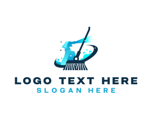 Clean - Broom Sprayer Janitorial Cleaning logo design
