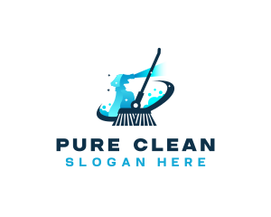 Broom Sprayer Janitorial Cleaning logo design