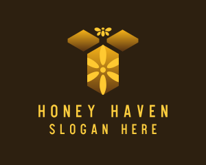 Honeycomb Flower Bee logo design