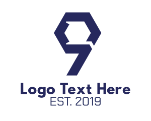Blue Hexagon - Hexagon Number 9 logo design
