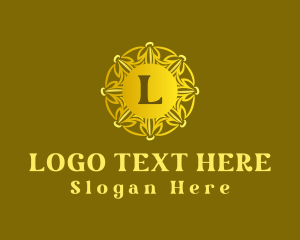 Nail Salon - Golden Floral Wreath logo design