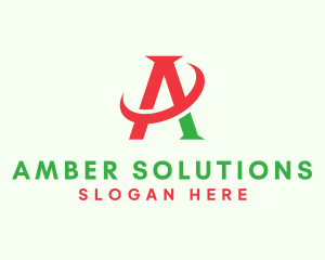 Red Green Orbit Letter A logo design