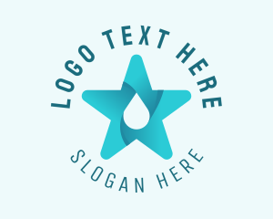 H2o - Blue Star Water Droplet logo design