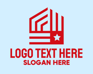 Town - Red Flag Pattern House logo design