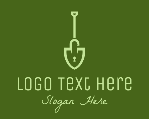 Dig - Green Shovel Padlock logo design