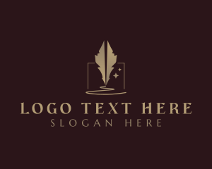 Gold - Feather Quill Writer logo design
