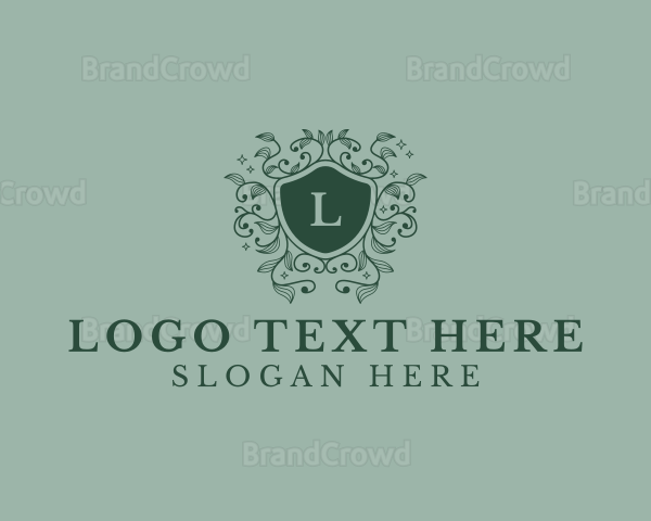 Floral Plant Organic Shield Logo