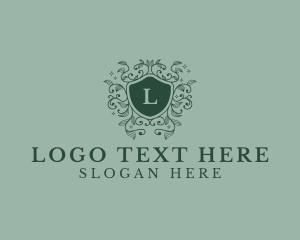 Interior Design - Floral Plant Organic Shield logo design