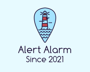 Warning - Lighthouse Location Pin logo design