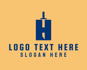 Negative Space - Blue Letter H Sword logo design