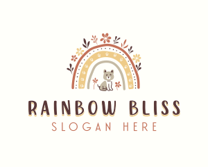 Floral Cat Boho Rainbow logo design