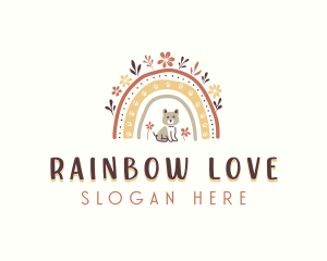 Floral Cat Boho Rainbow logo design