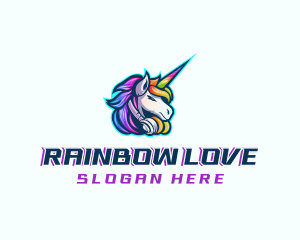 Unicorn Rainbow Headset logo design