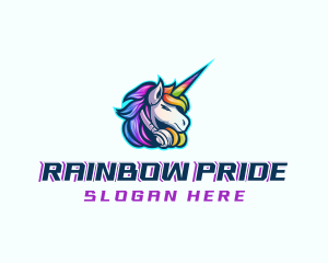 Unicorn Rainbow Headset logo design