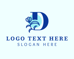Botanical - Blue Flower Letter D logo design