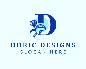 Blue Flower Letter D logo design