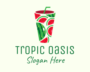 Watermelon Tropical Drink logo design