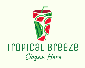 Watermelon Tropical Drink logo design