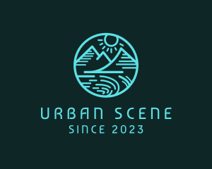 Scene - Mountain Scene Line Art logo design